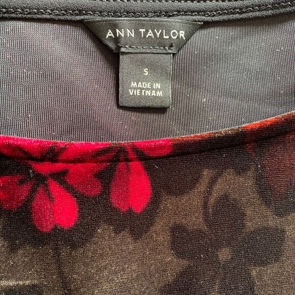 Ann Taylor Crocus Brown Pink Floral Velvet Velour Short Flutter Sleeve Top Sz S - Picture 4 of 5